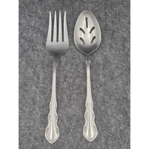 Lot of 2 Reed & Barton Serving Pieces Large Fork Slotted Spoon Stainless Japan